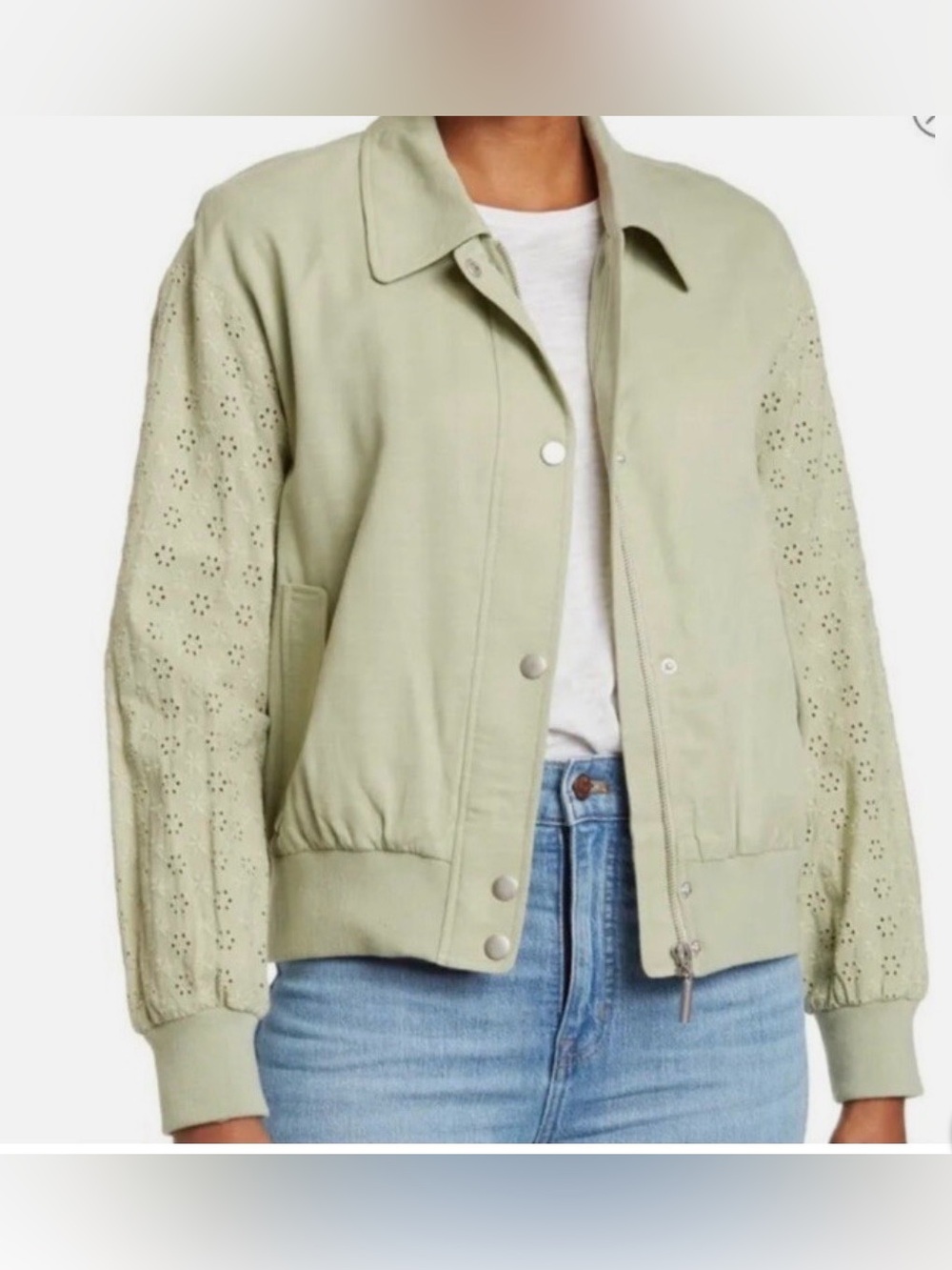 7 For All Mankind Embroidered Eyelet Sleeve Bomber Jacket
